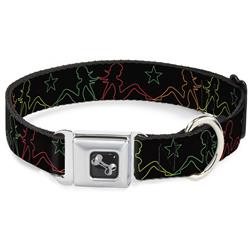 Dog Bone Black/Silver Seatbelt Buckle Collar - Mud Flap Girls w/Star Outline Black/Multi Color