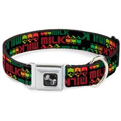 Dog Bone Black/Silver Seatbelt Buckle Collar - MILK/Cartoons Black/Multi Color