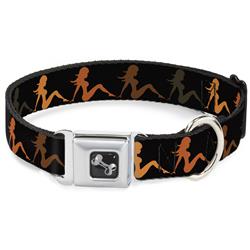 Dog Bone Black/Silver Seatbelt Buckle Collar - Mud Flap Girl Repeat Black/Orange Fade