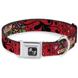 Dog Bone Black/Silver Seatbelt Buckle Collar - Mom & Mom Red
