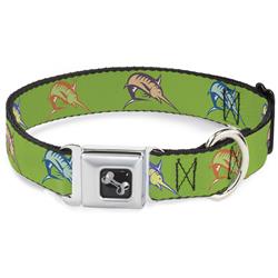 Dog Bone Black/Silver Seatbelt Buckle Collar - Marlin Green/Multi Color
