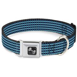 Dog Bone Black/Silver Seatbelt Buckle Collar - Mini Buffalo Plaid Navy/Blue