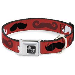 Dog Bone Black/Silver Seatbelt Buckle Collar - Mustaches Red/Brown/White/Black