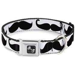 Dog Bone Black/Silver Seatbelt Buckle Collar - Multi Mustaches Sketch White/Black