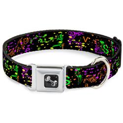 Dog Bone Black/Silver Seatbelt Buckle Collar - Nautical Star Splatter Black/Neon