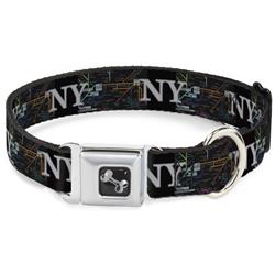 Dog Bone Black/Silver Seatbelt Buckle Collar - New York Subway