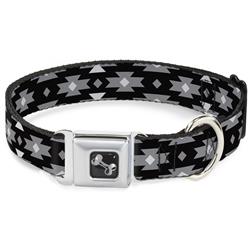 Dog Bone Black/Silver Seatbelt Buckle Collar - Navajo Gray/Black/Gray/White