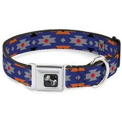 Dog Bone Black/Silver Seatbelt Buckle Collar - Navajo Gray/Blue/Orange/Black