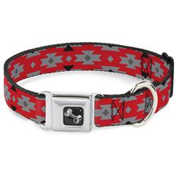 Dog Bone Black/Silver Seatbelt Buckle Collar - Navajo Gray/Red/Gray/Black