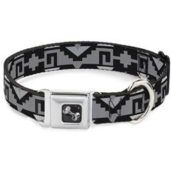 Dog Bone Black/Silver Seatbelt Buckle Collar - Navajo2 Black/Gray