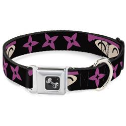 Dog Bone Black/Silver Seatbelt Buckle Collar - Ninja Star Black/Pink