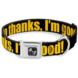 Dog Bone Black/Silver Seatbelt Buckle Collar - NO THANKS, I'M GOOD! Black/Gold