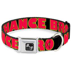 Dog Bone Black/Silver Seatbelt Buckle Collar - NO CHANCE BRO Black/Yellow/Red