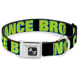 Dog Bone Black/Silver Seatbelt Buckle Collar - NO CHANCE BRO Black/Turquoise/Green