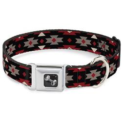 Dog Bone Black/Silver Seatbelt Buckle Collar - Navajo Red/Black/Gray/Red