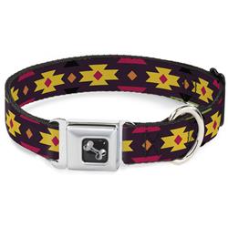 Dog Bone Black/Silver Seatbelt Buckle Collar - Navajo Orange/Purple/Yellow/Pink/Green/Black