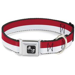 Dog Bone Black/Silver Seatbelt Buckle Collar - North Carolina Flag Stripe Red/White