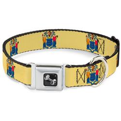 Dog Bone Black/Silver Seatbelt Buckle Collar - New Jersey Flag