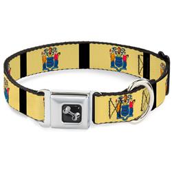 Dog Bone Black/Silver Seatbelt Buckle Collar - New Jersey Flags/Black