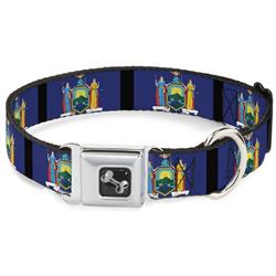 Dog Bone Black/Silver Seatbelt Buckle Collar - New York Flags/Black