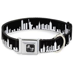 Dog Bone Black/Silver Seatbelt Buckle Collar - New York Solid Skyline Black/White