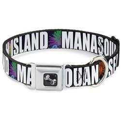 Dog Bone Black/Silver Seatbelt Buckle Collar - New Jersey Shore Towns Black/Multi Color/White