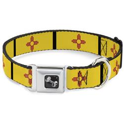 Dog Bone Black/Silver Seatbelt Buckle Collar - New Mexico Flag/Black