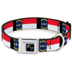 Dog Bone Black/Silver Seatbelt Buckle Collar - North Carolina Flag/Black