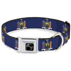 Dog Bone Black/Silver Seatbelt Buckle Collar - New York Flag Continuous