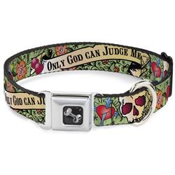 Dog Bone Black/Silver Seatbelt Buckle Collar - Only God Can Judge Me Green