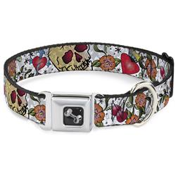 Dog Bone Black/Silver Seatbelt Buckle Collar - Only God Can Judge Me CLOSE-UP White