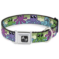 Dog Bone Black/Silver Seatbelt Buckle Collar - Octopus Cartoon