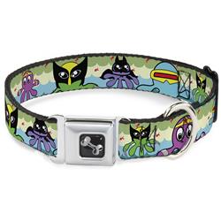 Dog Bone Black/Silver Seatbelt Buckle Collar - Octopus Superhero Cartoon