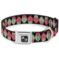 Dog Bone Black/Silver Seatbelt Buckle Collar - Owls Flip Black/Mauve/Sage
