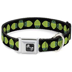 Dog Bone Black/Silver Seatbelt Buckle Collar - Owls Spin Black/Green