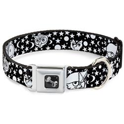 Dog Bone Black/Silver Seatbelt Buckle Collar - Owl Expressions Black/White