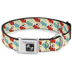 Dog Bone Black/Silver Seatbelt Buckle Collar - Owl Eyes Yellow/Reds/Blues