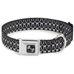 Dog Bone Black/Silver Seatbelt Buckle Collar - Owls Monogram Black/White