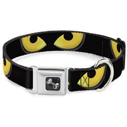 Dog Bone Black/Silver Seatbelt Buckle Collar - Owl Eyes 1
