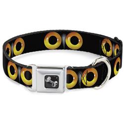Dog Bone Black/Silver Seatbelt Buckle Collar - Owl Eyes 2