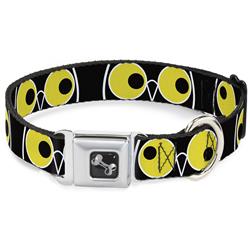 Dog Bone Black/Silver Seatbelt Buckle Collar - Owl Eyes 3