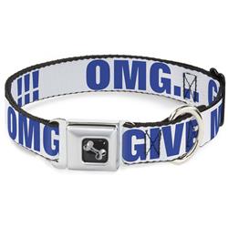 Dog Bone Black/Silver Seatbelt Buckle Collar - OMG…GIVE ME A BREAK!!! White/Royal