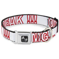 Dog Bone Black/Silver Seatbelt Buckle Collar - OMG…GIVE ME A BREAK!!! White/Red