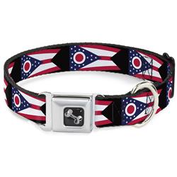 Dog Bone Black/Silver Seatbelt Buckle Collar - Ohio Flag Repeat Black