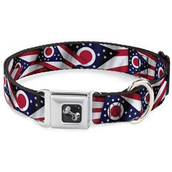 Dog Bone Black/Silver Seatbelt Buckle Collar - Ohio Flags Stacked