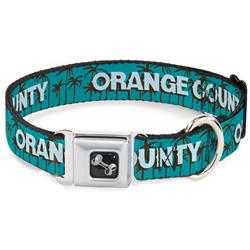Dog Bone Black/Silver Seatbelt Buckle Collar - ORANGE COUNTY/Palm Trees Blue/Brown/Light Blue