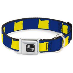 Dog Bone Black/Silver Seatbelt Buckle Collar - Oregon State Silhouette Blue/Yellow