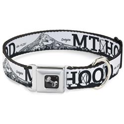 Dog Bone Black/Silver Seatbelt Buckle Collar - Oregon MT. HOOD Scenery White/Grays