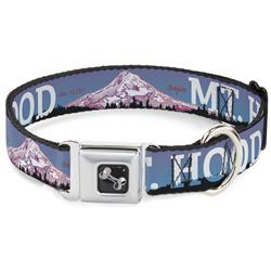 Dog Bone Black/Silver Seatbelt Buckle Collar - Oregon MT. HOOD Scenery Blues/Purples/Black/White
