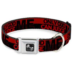 Dog Bone Black/Silver Seatbelt Buckle Collar - ONLY GOD CAN JUDGE ME/Stripe Red/Black/Red